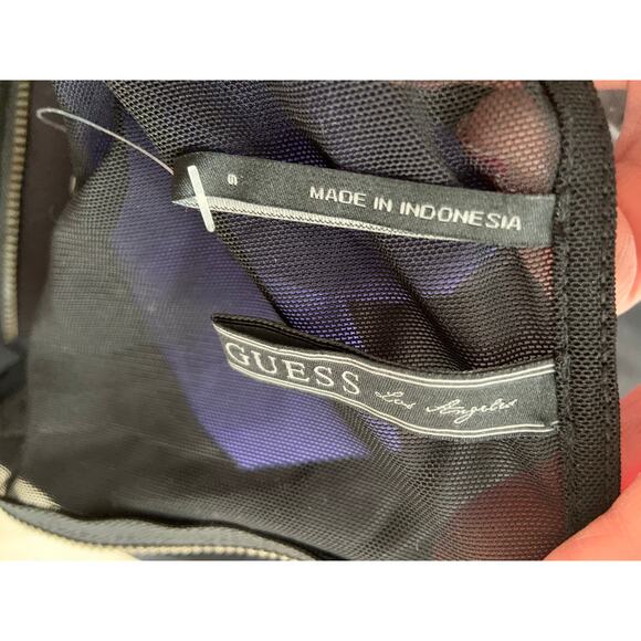 GUESS Bodycon Mini Dress Cap Sleeves Black Mesh Zip Back Round Neck 6 NWT - Picture 5 of 5